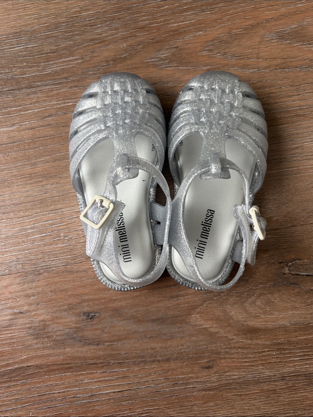 Toddler Mini Melissa Silver Glitter Jelly Sandals with Buckle (Barely worn)